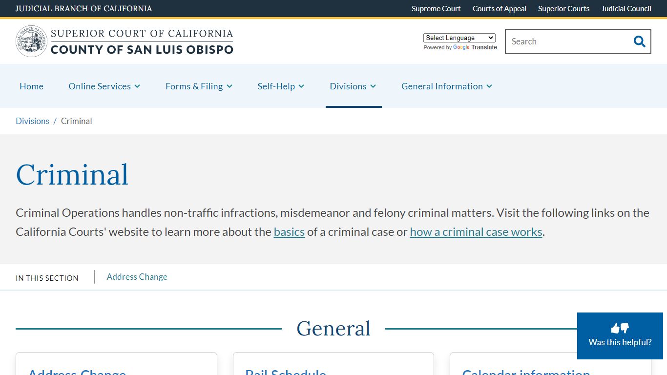 Criminal | Superior Court of California | County of San Luis Obispo