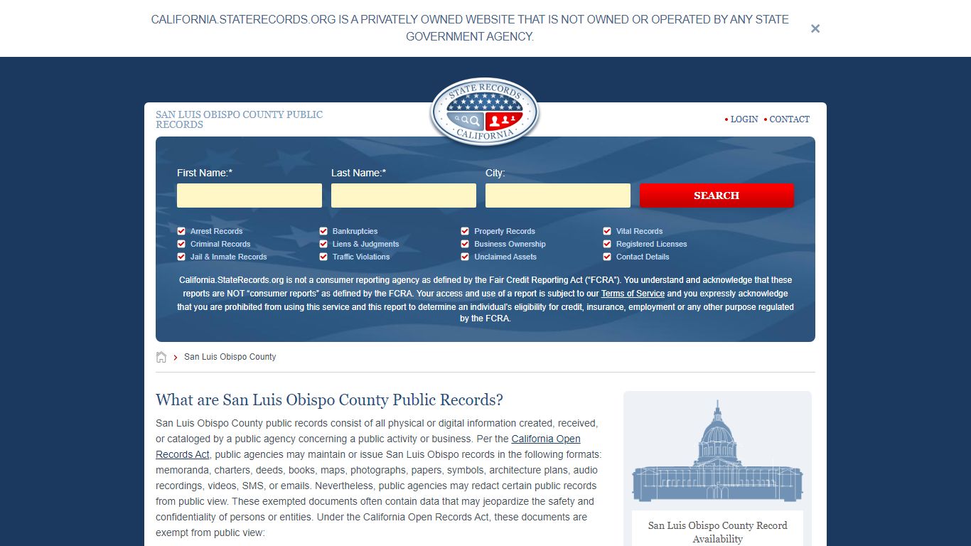 San Luis Obispo County Arrest, Court, and Public Records | StateRecords.org
